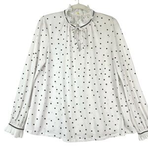 Boden Bronwyn Polka Dot Popover Top Sz 10 Ruffle Blouse White Blue